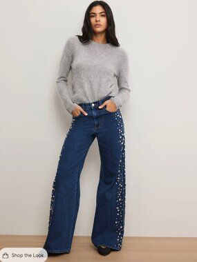 NWT Veronica Beard Kasey Embellished Wide-Leg Jean Size 30